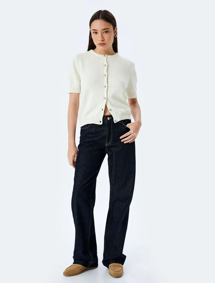 Bisiklet Yaka Düğmeli Kısa Kollu Triko